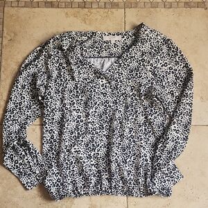 LOFT Black and White Animal Print Blouse